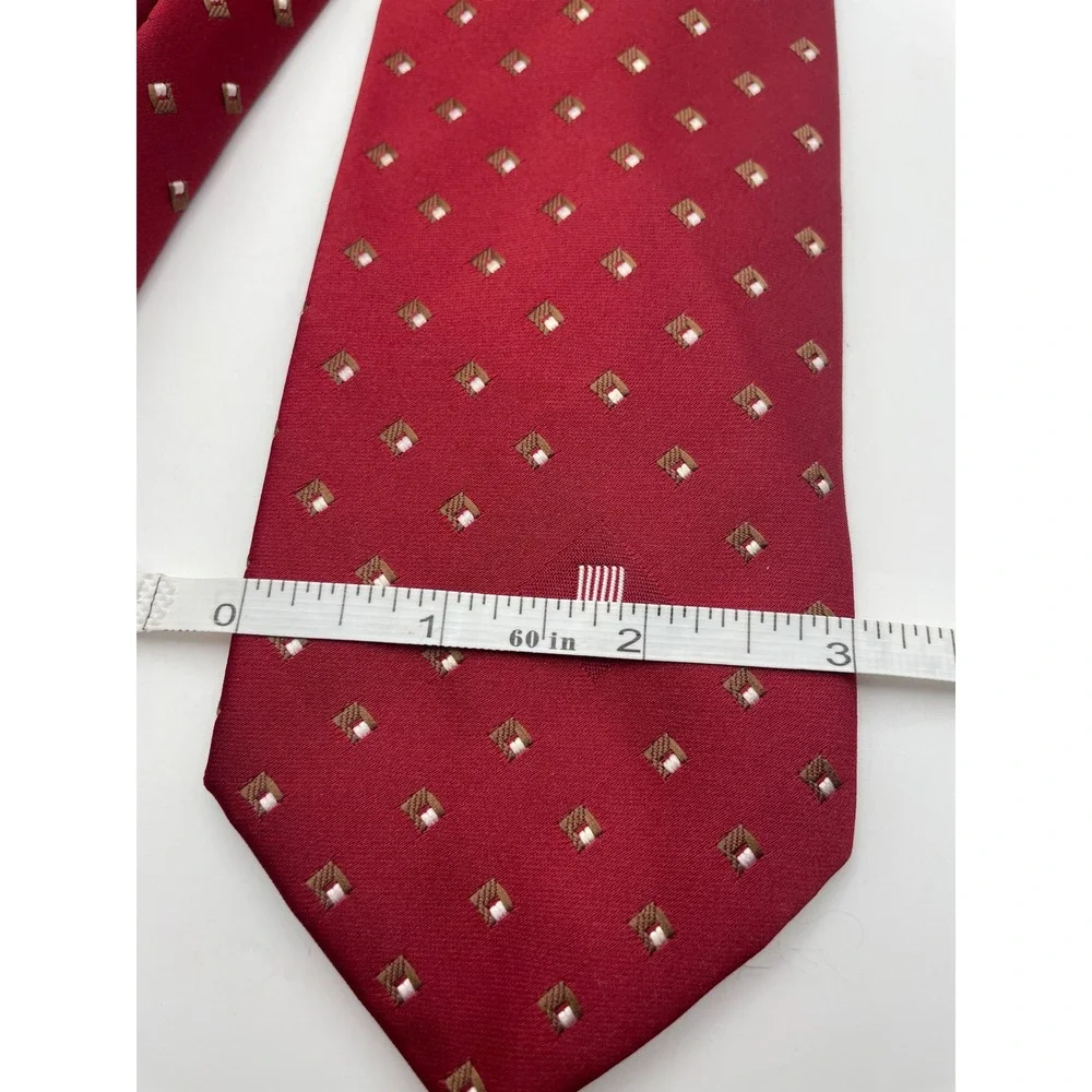 Lanvin Paris New York Men Silk Tie Burgundy Red Geometric Square Pattern JL Logo